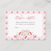 さくらんぼピンクボウ赤ちゃんシャワーおむつラッフル エンクロージャーカード (正面)