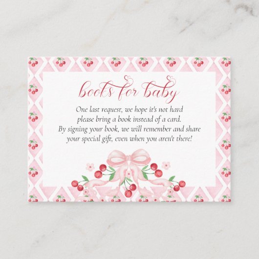 さくらんぼピンクボウ赤ちゃんシャワーブックベビー エンクロージャーカード (正面)