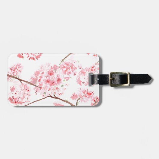 さくらんぼピンク絵画の花 ラゲッジタグ (正面横)