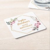 さくらんぼファンシーブロッサム21歳の誕生日コースター スクエアペーパーコースター (アングル)