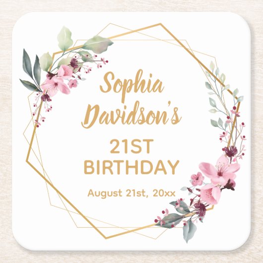 さくらんぼファンシーブロッサム21歳の誕生日コースター スクエアペーパーコースター (正面)