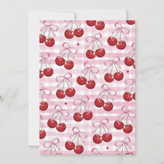 さくらんぼファーストコケットボウピンクガール誕生日 招待状 (裏面)