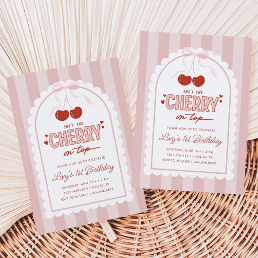 さくらんぼファーストコケット女子1歳の誕生日 招待状
