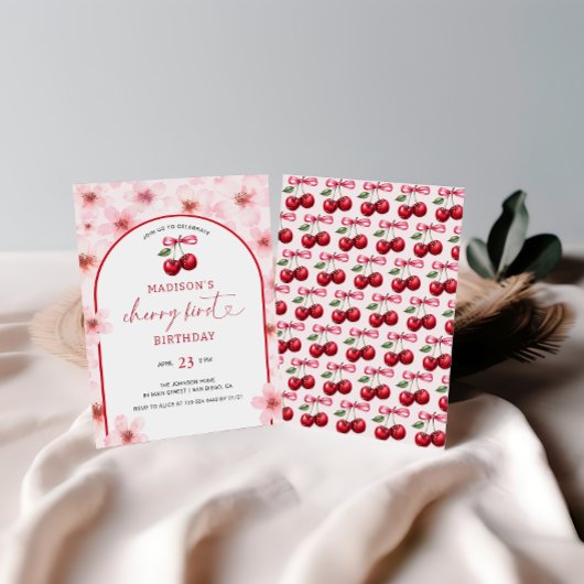さくらんぼファーストピンクさくらんぼブロッサム第1誕生日 招待状