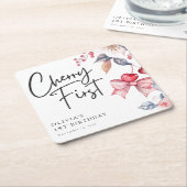 さくらんぼファーストピンクボウコケット1st誕生日 スクエアペーパーコースター (アングル)