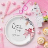 さくらんぼファーストピンクボウコケット1st誕生日 ペーパープレート (パーティー)