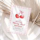 さくらんぼファースト名門私立校風のピンクボウ1歳 招待状