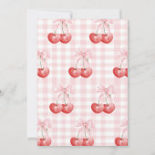 さくらんぼファースト名門私立校風のピンクボウ1歳 招待状 (裏面)