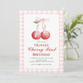 さくらんぼファースト名門私立校風のピンクボウ1歳 招待状 (スタンド正面)