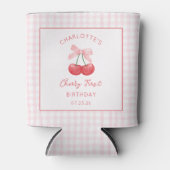 さくらんぼファースト誕生日ピンクジンガムガールズ1年 缶クーラー (正面)