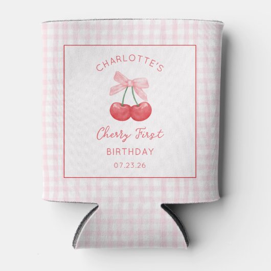 さくらんぼファースト誕生日ピンクジンガムガールズ1年 缶クーラー (正面)