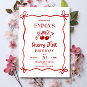 さくらんぼファースト誕生日招待状、レッドボウベリー 招待状