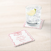 "さくらんぼファースト"誕生日ピンクストライプの弓ガーリー ペーパーコースター (インサイチュ)