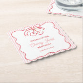 "さくらんぼファースト"誕生日ピンクストライプの弓ガーリー ペーパーコースター (アングル)