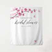 さくらんぼフラスバタフライピンクブライダルシャワー タペストリー (正面)