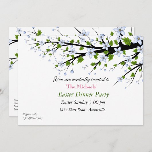 さくらんぼフラズイースターディナーパーティの招待状 招待状 (正面/裏面)
