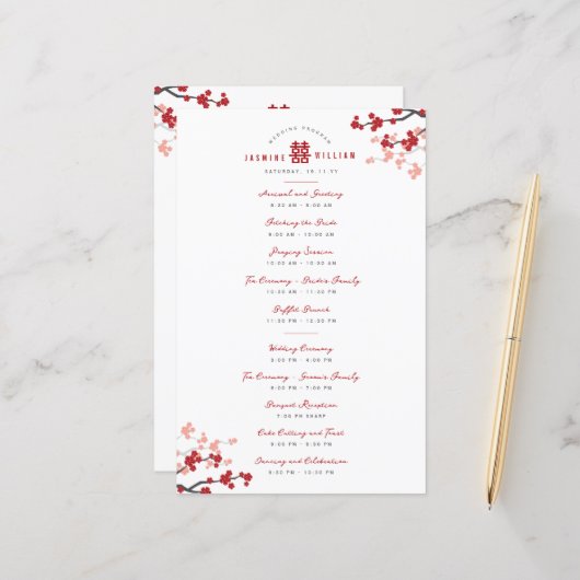 さくらんぼフラズダブルシイ中国の結婚式 プログラム (正面/裏面インサイチュ)