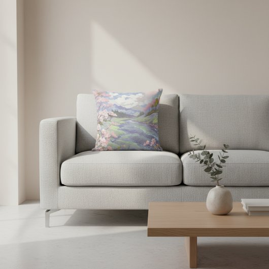 さくらんぼフラズパステルウォーターカラーランドスケープ クッション