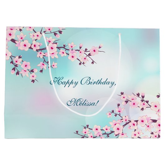 さくらんぼフラズピンクターコイズ誕生日 ラージペーパーバッグ (裏面)