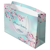 さくらんぼフラズピンクターコイズ誕生日 ラージペーパーバッグ (裏面アングル)