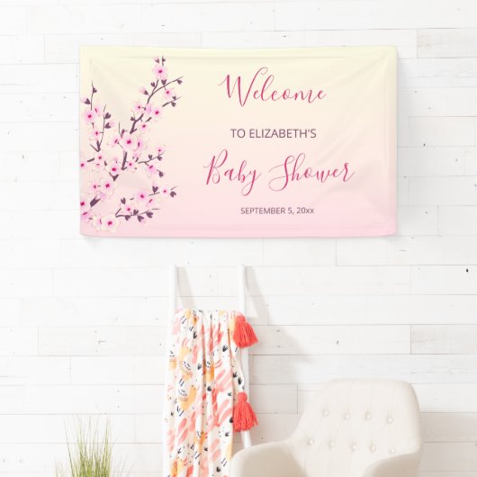 さくらんぼフラズピンクフローラカスタムベビースシャワー 横断幕 (インサイチュ)