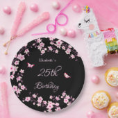 さくらんぼフラズピンクブラックカスタム ペーパープレート (パーティー)