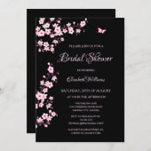 さくらんぼフラズピンクブラックブライダルシャワー 招待状 (正面/裏面)