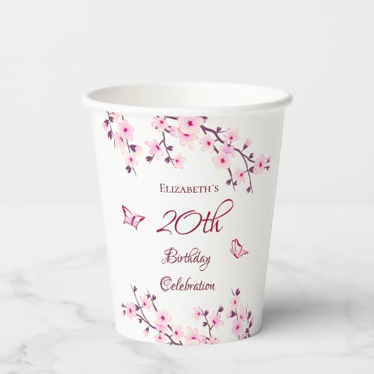 さくらんぼフラズピンクホワイトカスタム誕生日 紙コップ (裏面)
