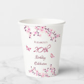 さくらんぼフラズピンクホワイトカスタム誕生日 紙コップ (正面)