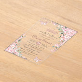 さくらんぼフラムスバラ金ゴールド蝶キンセアニラ アクリル招待状 (レイダウン)