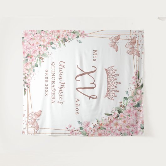 さくらんぼフラムスバラ金ゴールド蝶キンセアニラ タペストリー (正面(横))