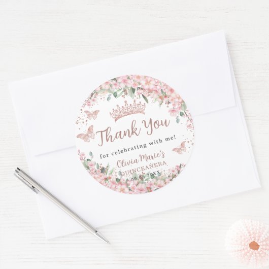 さくらんぼフラムスバラ金ゴールド蝶キンセアニラ ラウンドシール (封筒)