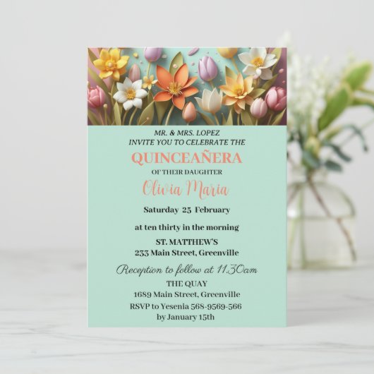 さくらんぼフラムスバラ金ゴールド蝶キンセアニラ 招待状 (スタンド正面)