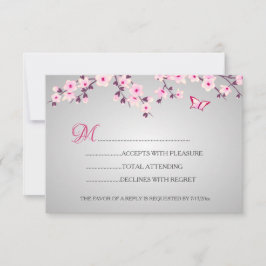 さくらんぼフラムズピンクグレーベビーシャワーRSVP 出欠カード