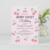 さくらんぼフルーツピンクレッド誕生日パーティー 招待状 (スタンド正面)