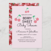 さくらんぼフルーツピンク赤ベビーシャワー招待状 招待状 (正面/裏面)