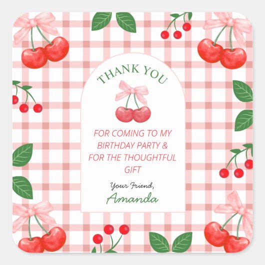 さくらんぼフルーツファースト誕生日パーティー スクエアシール (正面)