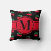 さくらんぼフルーツレッドパターンモノグラムブラック クッション (裏面)