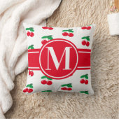 さくらんぼフルーツレッドパターンモノグラムホワイト クッション (ブランケット)