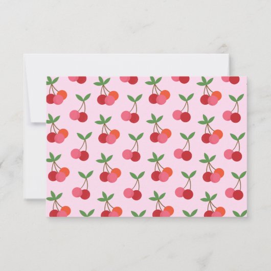 さくらんぼフルーツレッドピンクグリーンかわいいカスタムシャワー サンキューカード (裏面)