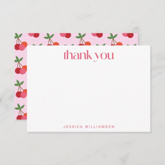 さくらんぼフルーツレッドピンクグリーンかわいいカスタムシャワー サンキューカード (正面/裏面)