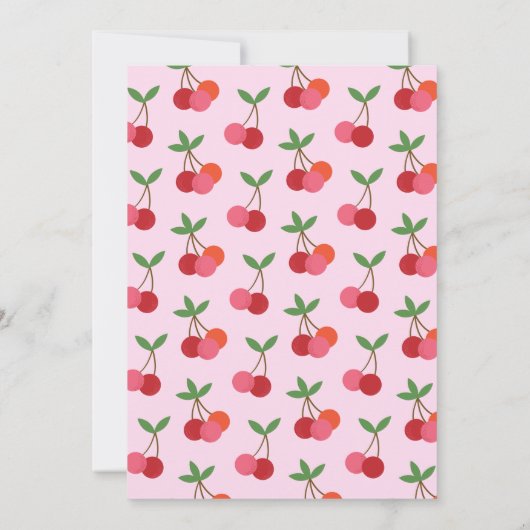 さくらんぼフルーツレッドピンクグリーンかわいい赤ちゃんシャワー 招待状 (裏面)