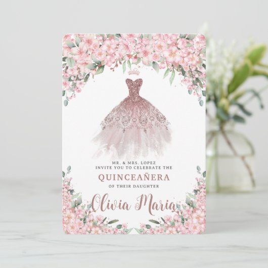 さくらんぼフローラバラ金ゴールドドレスキンセアニラ 招待状 (スタンド正面)