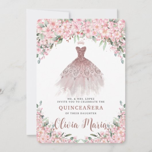 さくらんぼフローラバラ金ゴールドドレスキンセアニラ 招待状 (正面)