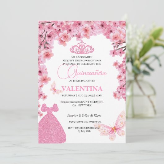 さくらんぼフローラピンクバタフライキンセアニラ 招待状 (スタンド正面)