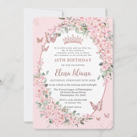 さくらんぼフローラ蝶18誕生日 招待状 (正面)