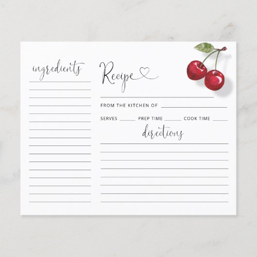 さくらんぼブライダルシャワーレシピカード (正面)