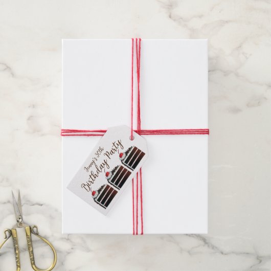 さくらんぼブラックフォレストケーキスライス誕生日パーティーフード ギフトタグ (より糸付き)