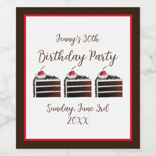 さくらんぼブラックフォレストケーキスライス誕生日パーティーフード ワインラベル (シングルラベル)