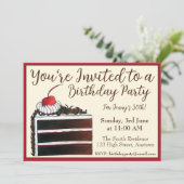 さくらんぼブラックフォレストケーキスライス誕生日パーティーフード 招待状 (スタンド正面)